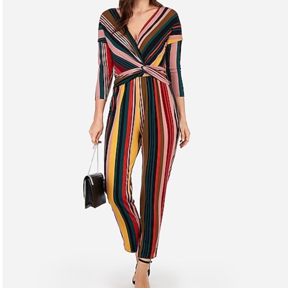 Express Pants - EXPRESS Striped longsleeve twist front jumpsuit
